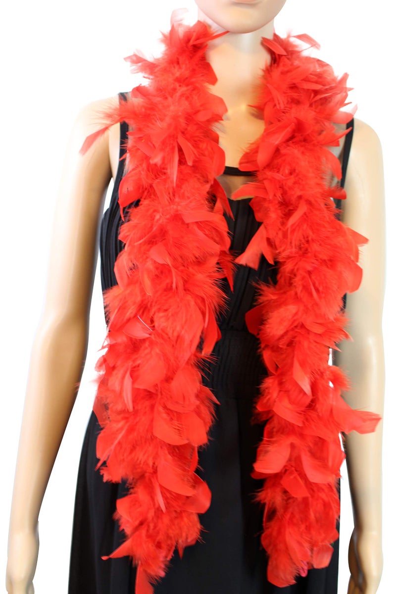 Flydreamfeathers 25 Gram, 4 Feet Long Chandelle Feather Boa, Feather Boa, Great for Party, Wedding, Halloween Costume, Christmas Tree, Decoration (Red) - Image 1